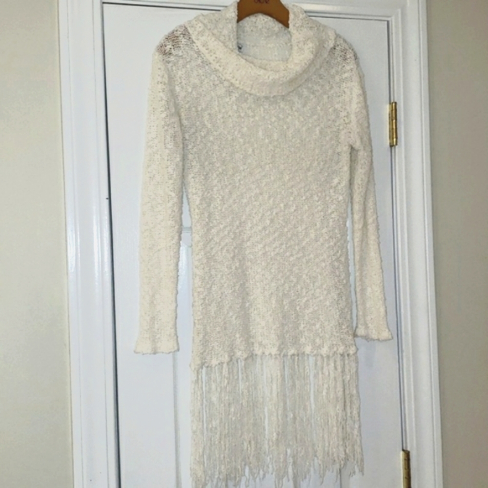White fringe sweater by Baik Baik Honolulu